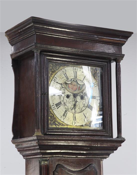 James Whitworth, Lussley. A George III mahogany banded oak eight day longcase clock, 6ft 10in.